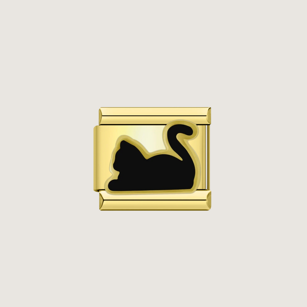 Charm dorado de gato negro